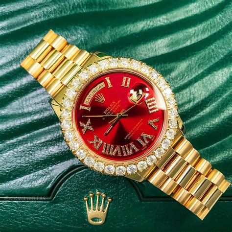 red face rolex president|Rolex red face diamond bezel.